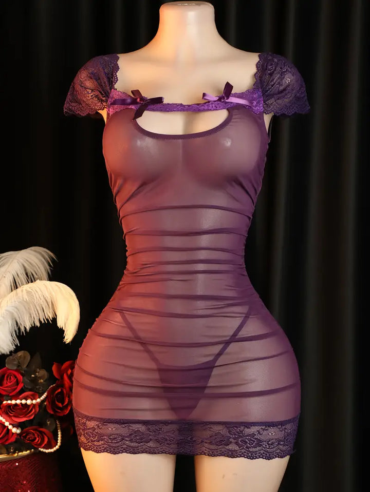 Sexy Dress Set Temptation See-through Pure Lust Lace Mesh Tight Skirt Ladies Erotic Costumes Sexy Lingerie Dress Set