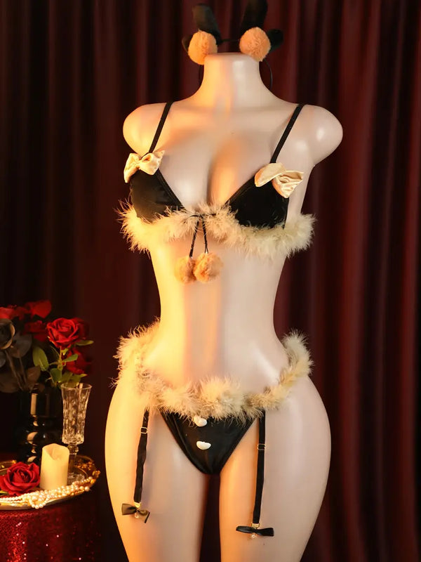 Sexy Lingerie Set Temptation Munchkin Christmas Moose Uniform Three Point Lacing Lingerie Set Role Play Sexy Erotica Uniform Sexy Lingerie