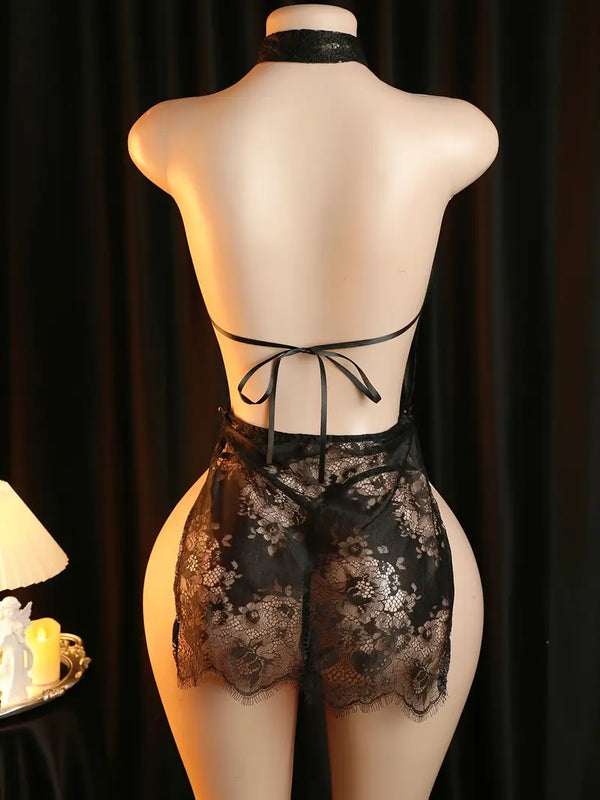 Erotic Lingerie New Sexy Perspective Pure Desire Classical Lace Cheongsam One-Piece Suit Uniform Temptation Dating Battle Robe Dress Bed Stripless Passion Pajamas Indigenous Uniform Suit Bold Erotic Costume Exposure Exotic Seductive Lingerie