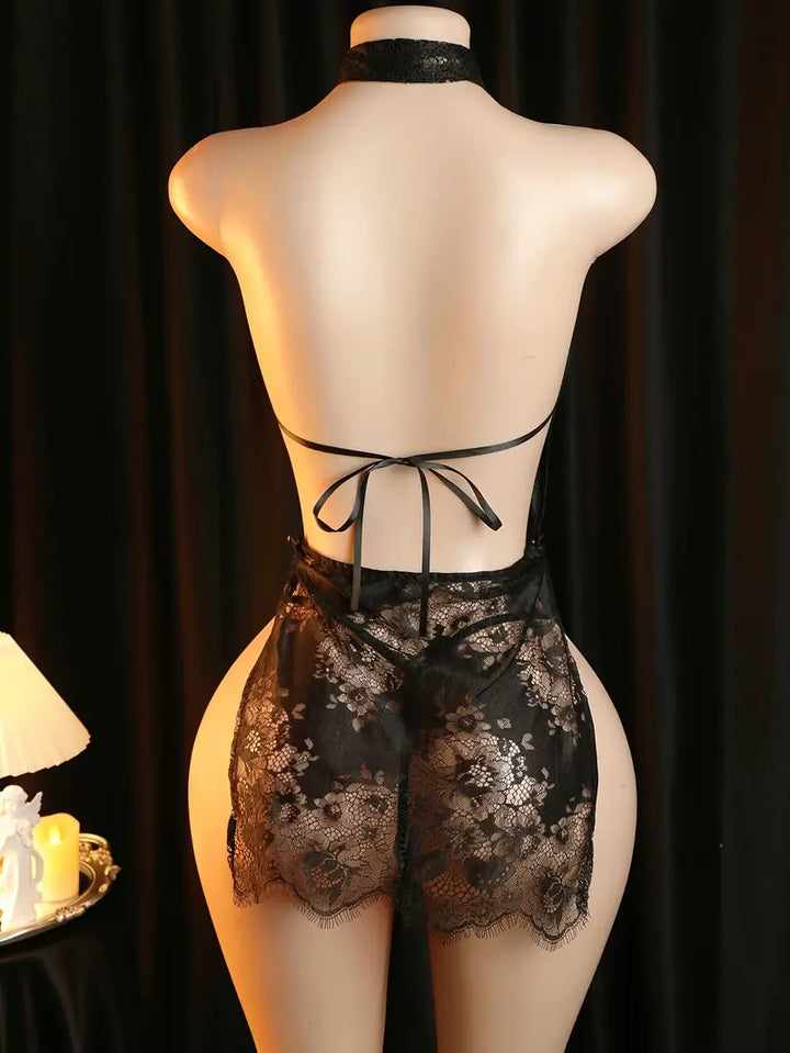 Erotic Lingerie New Sexy Perspective Pure Desire Classical Lace Cheongsam One-Piece Suit Uniform Temptation Dating Battle Robe Dress Bed Stripless Passion Pajamas Indigenous Uniform Suit Bold Erotic Costume Exposure Exotic Seductive Lingerie