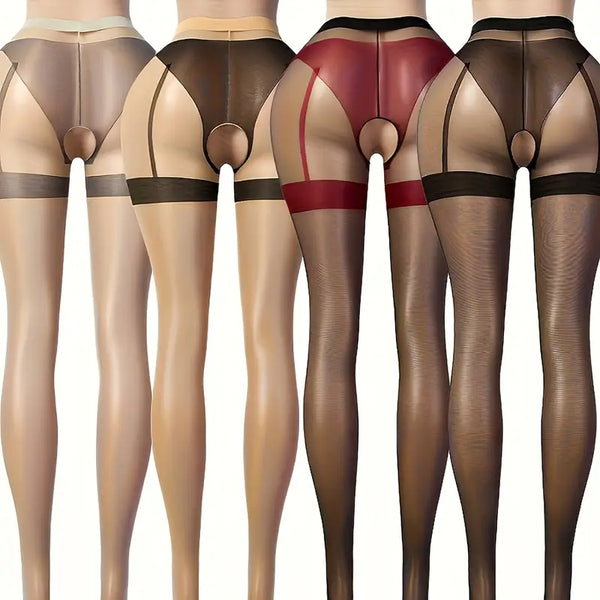 4 Piece Combo Women's Garter Stockings Bed Sexy Color-Blocking Long Over Knee Suspenders Dating Sex Lingerie See-Through Smooth Stockings Bold Seductive Lingerie (Black + Gray + Black Apricot + Black Red)