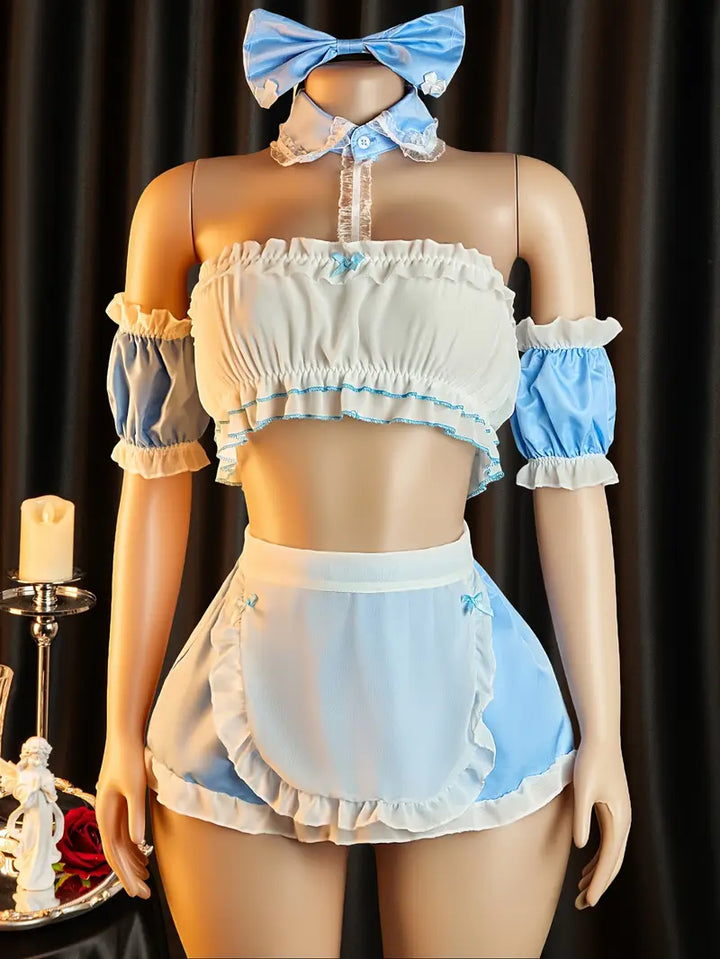 Sexy Lingerie Short Dress Set Tempting See-through One-piece Dress Maid Uniform Role Play Sexy Erotic Costume Role Play Sexy Set