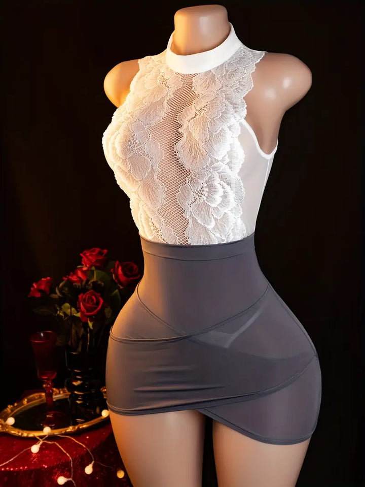 Erotic underwear new sexy see-through pure desire secretary outfit lace hip skirt one-piece suit uniform seduction suit dating battle robe dress on the bed free to take off passionate pajamas pure uniform set (including: hip skirt + T-pants)
