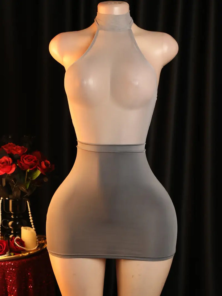 Sexy cosplay uniform set, seductive mature secretary, passionate teasing on the bed. The uniform set includes a dress and underwear.