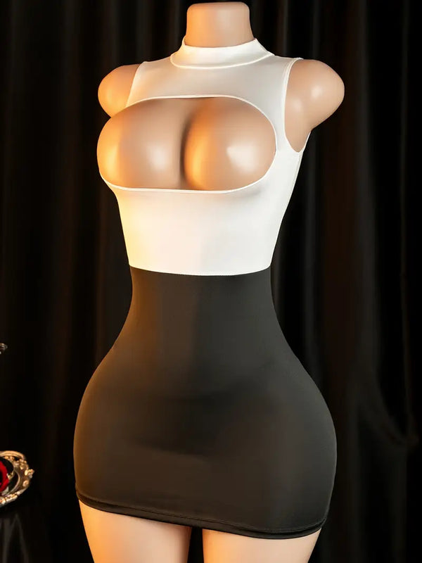 New sexy sheer lingerie sexy secretary outfit with hollowed-out bust, body-hugging uniform temptation ensemble for dates, revealing dress for the bedroom, no need to take off passionate sleepwear, pure uniform set.