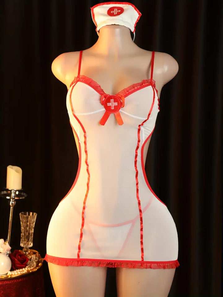 Sexy Erotic Lingerie Nurse Uniform Set Big Open Back Suspender Hip Wrap Dress See-Through Temptation Cute Pajamas Cosplay Passion Set Open Stripless Bold Erotic Costume Exposure Exotic Seductive Underwear Panties