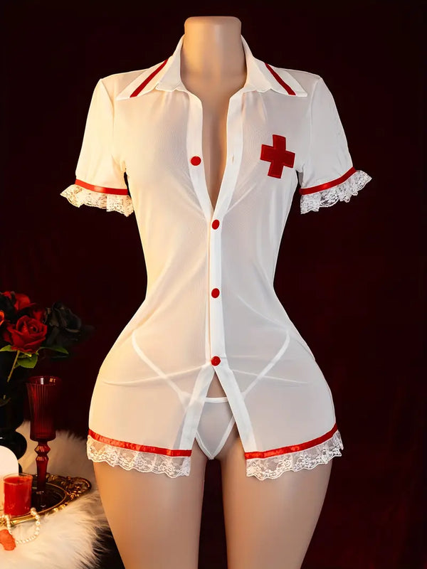Erotic underwear sense new sexy see-through pure desire little nurse one-piece suit uniform temptation suit dating battle robe dress on the bed free passion pajamas pure uniform set