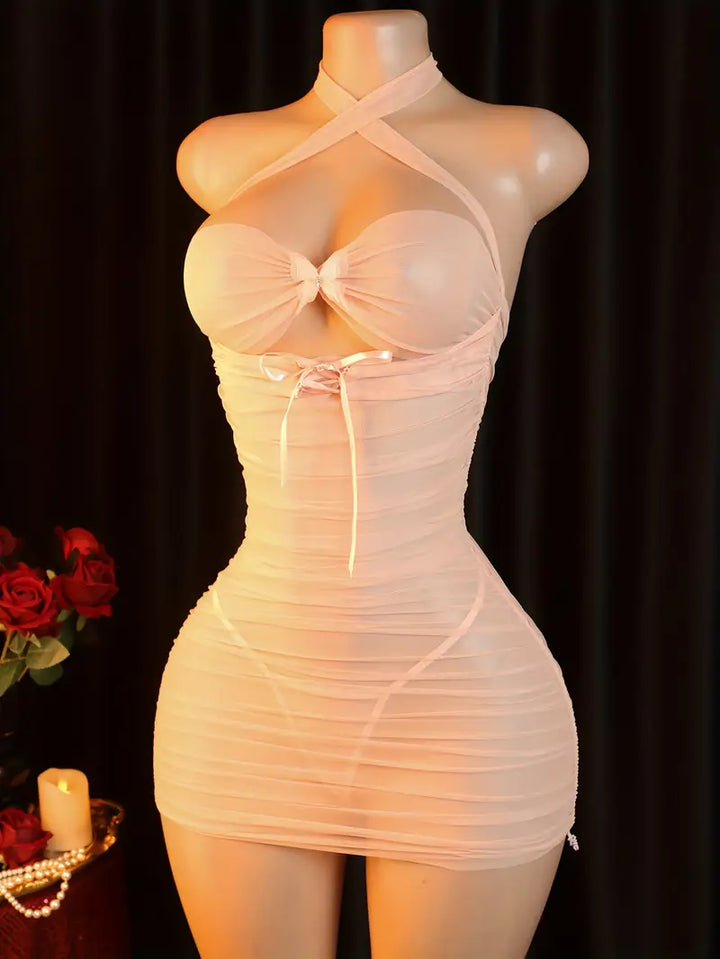Sexy Dress Set Tempting See-through Neck Butterfly Hipster Mesh Skirt Ladies Erotic Costumes Sexy Dresses