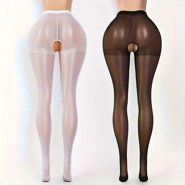 2 Pack Women's See-Through Long Open Pantyhose Cut-out Stockings Bed Sexy Pure Lust Wind Long Middle Over The Knee No Take Dating Suspenders Erotic Lingerie Fishnet Jumpsuits Bold Exotic Seductive Underwear (Includes: White + Black)