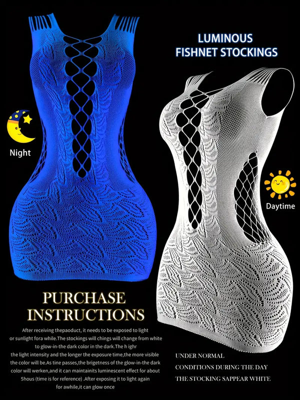 Erotic lingerie suspender luminous fishnet luminous one-piece mesh cut-out stockings sexy sleeveless crotch open-crotch stockings sexy see-through tights bold seductive underwear breast-hugging skirt