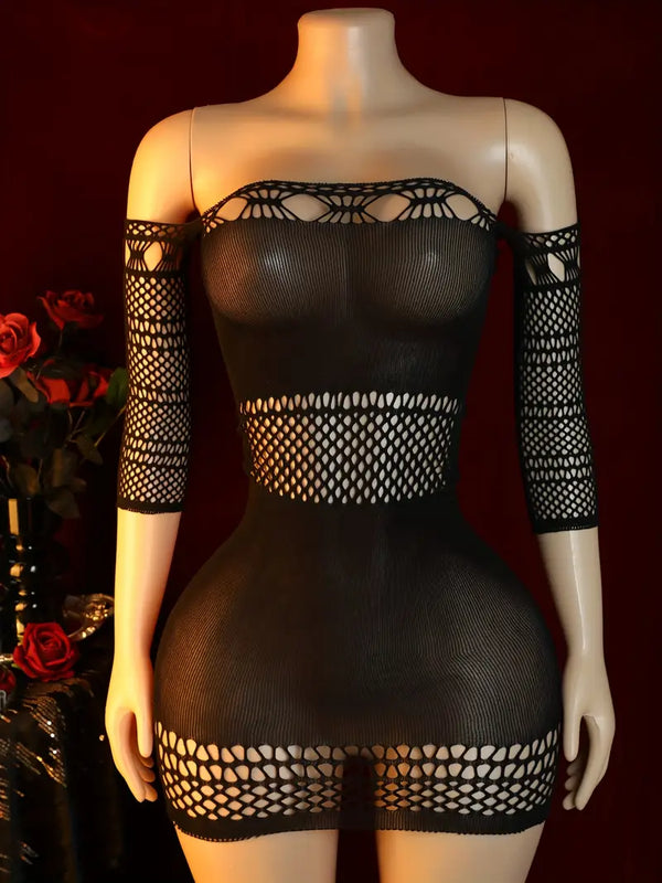 Sexy Bodysuit with Floral Jacquard Stripes, Halter Neck Design in Black