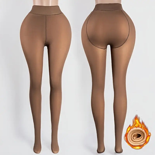 Sexy fleece-lined stockings, thickened for autumn and winter, long over-the-knee garter socks for the bed, seductive and sheer pantyhose, daring and enticing, can be worn as outer leggings, fleece-lined with foot, coffee-colored leg-enhancing tights