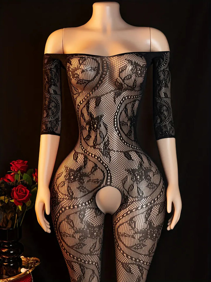 Sexy Lingerie Big Dragon Pattern Open Gear One-Piece Mesh Suit Sexy Bodystocking Fishnet