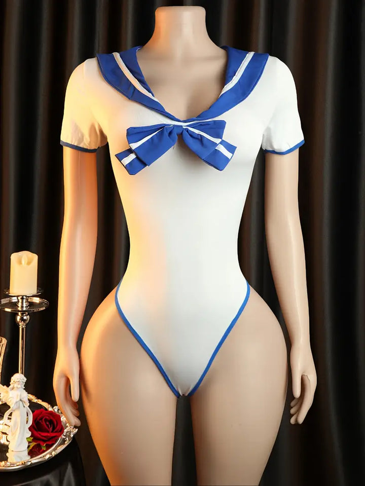 Sexy Bodysuit Lingerie Seductive See-through Bow Tie Bodysuit Role Play Ladies Erotic Costume Sexy Uniform, Role Play