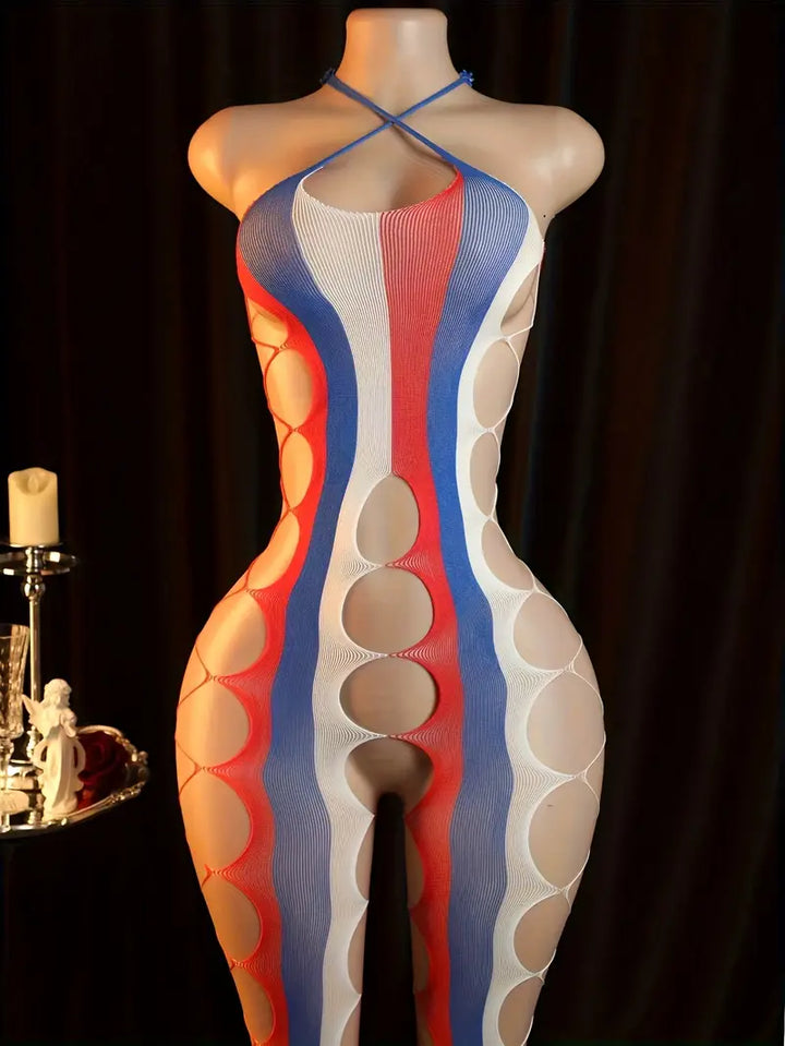 Sexy one-piece lingerie, multi-color hollow-out design, deeply alluring, open-crotch, no need to remove one-piece