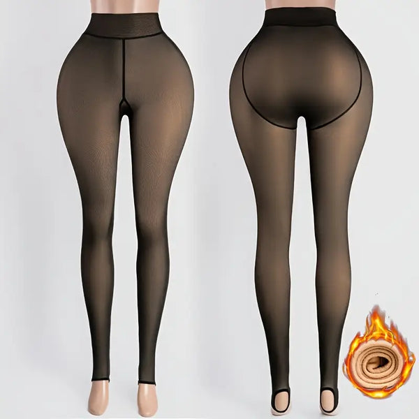 Sexy thickened fleece stockings for autumn and winter, skin-transparent over-the-knee socks for bedroom and intimate wear, sheer and bold seductive lingerie, pantyhose that can be worn as outerwear, footed black and sheer apricot color.