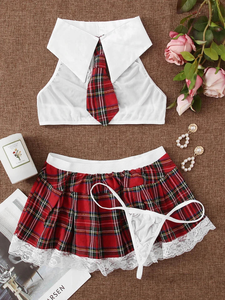 Adsexy Tartan School Costume Set With Thong