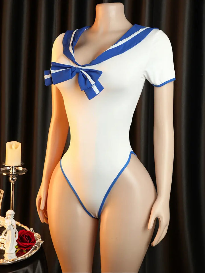 Sexy Bodysuit Lingerie Seductive See-through Bow Tie Bodysuit Role Play Ladies Erotic Costume Sexy Uniform, Role Play