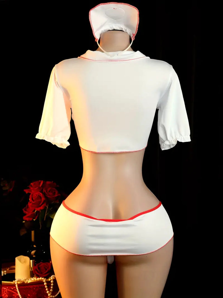Sexy Erotic Lingerie Nurse Uniform Suit Chest Cutout Strap-On Lingerie See-Through Temptation Cute Innocent Cosplay Dating Bed Passion Suit Open Skipping Bold Erotic Costume Revealing Exotic Seductive Lingerie Panties