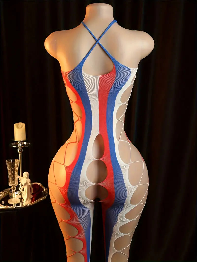 Sexy one-piece lingerie, multi-color hollow-out design, deeply alluring, open-crotch, no need to remove one-piece