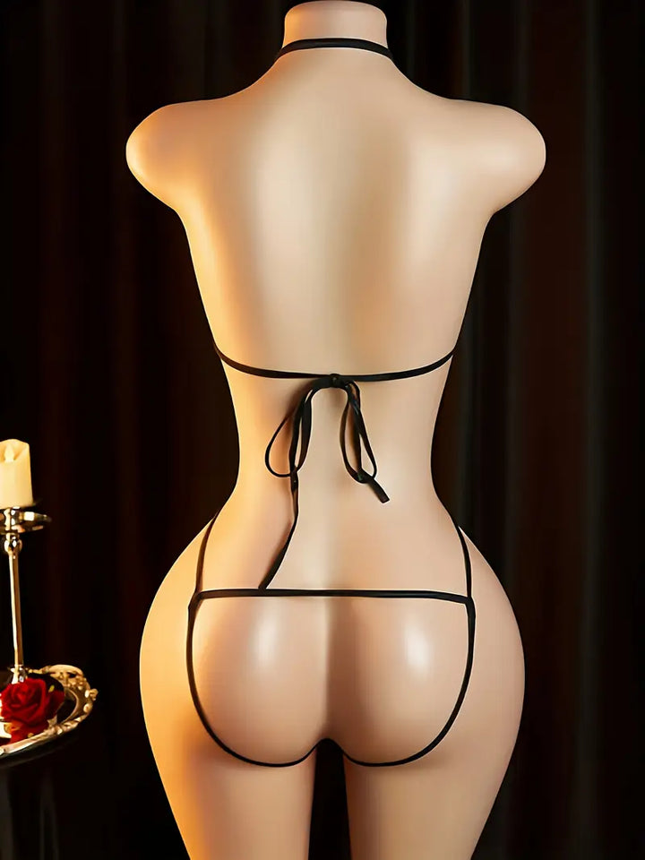 Plus size sex fun lingerie chest cutout see-through jumpsuit halterneck open strapless temptation tights new date battle robe bed passion suit bold erotic costume exposure exotic seductive underwear rear lace-up size adjustable pajamas