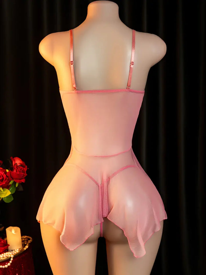 Ladies sexy lingerie rose lace sheer temptation slip dress nightgown passionate set dress lost sexy strapless doll dress daring adult costume revealing exotic enticing lingerie pink
