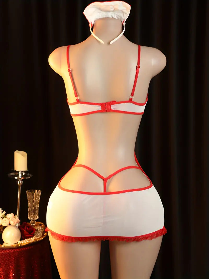Sexy Erotic Lingerie Nurse Uniform Set Big Open Back Suspender Hip Wrap Dress See-Through Temptation Cute Pajamas Cosplay Passion Set Open Stripless Bold Erotic Costume Exposure Exotic Seductive Underwear Panties