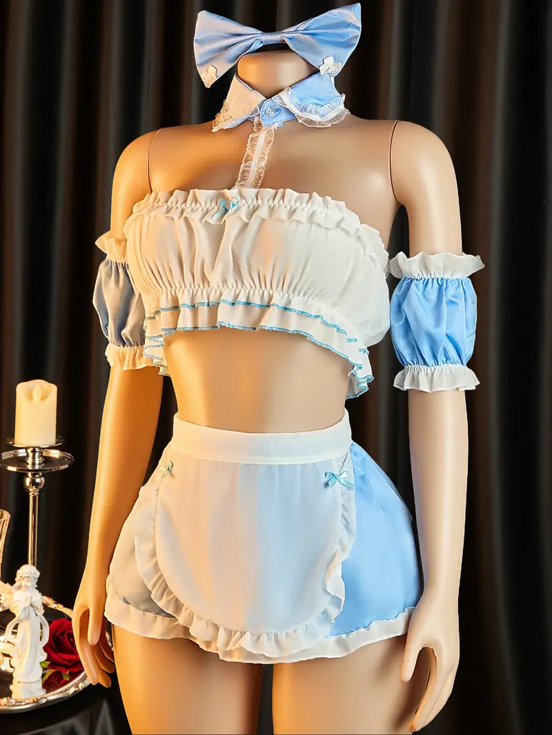 Sexy Lingerie Short Dress Set Tempting See-through One-piece Dress Maid Uniform Role Play Sexy Erotic Costume Role Play Sexy Set