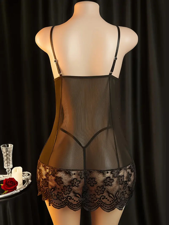 New sexy nightgown with floral lace and sheer design, bed passion nightgown set includes skirt and panties