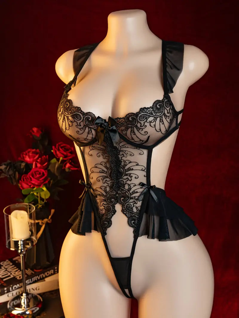 Sexy Bodysuits Lingerie Seductive Lace Floral Printed See Through Bodysuits Women's Erotic Bodysuits and Corsets Erotic Bodysuits