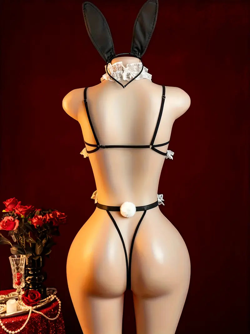 Erotic Lingerie New Sexy See-Through Pure Desire Bunny Maid Outfit Lace Bodysuit Uniform Seduction Suit Dating Battle Robe Breastless Dress Bed Stripless Passion Pajamas Pure Tights Suit Bold Erotic Outfit Revealing Seductive Lingerie