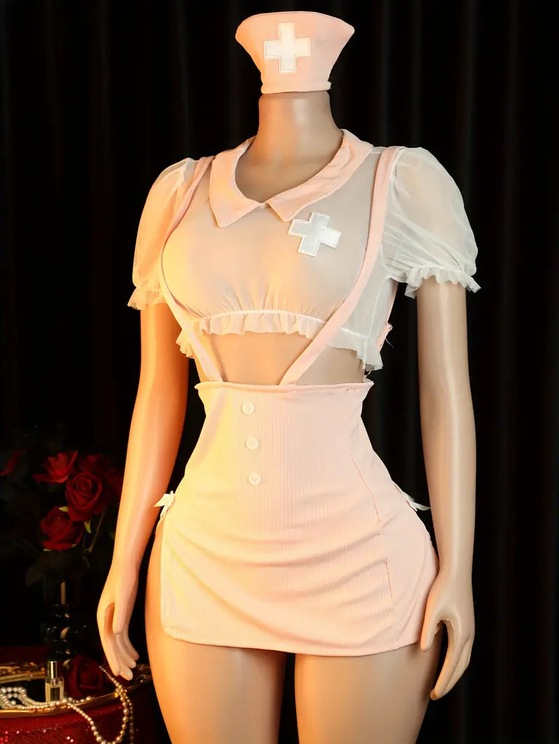Sexy Dress Set, Seductive See-Through Dress, Little Nurse Uniform, Role-Playing Women's Erotic Uniform, Role-Playing