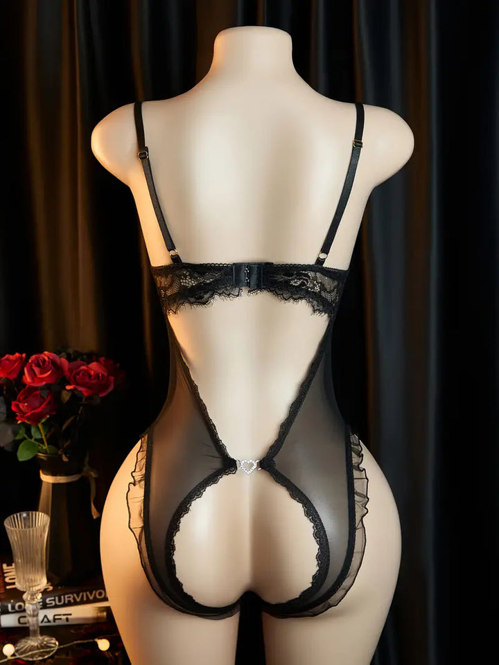 Women's Sexual Interest Jumpsuit, Sexy Slim Breastless Flower Pattern Crotch Jumpsuit, High Support Underwire Chest Design, Hot Back Hollow Design, Women's Erotic Bodysuit
