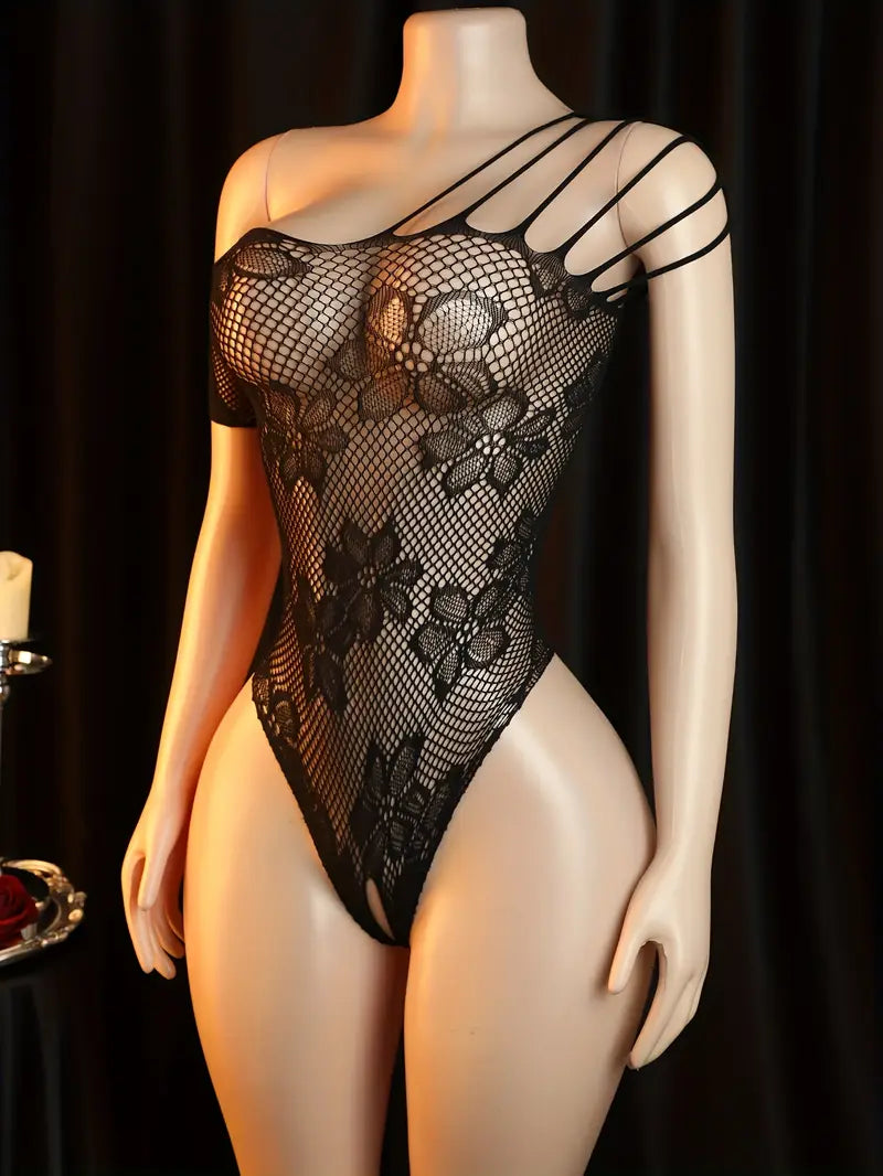 Sexy Bodystocking Bodysuit Temptation Hollow Out Sheer Flower Printed Strapless One-Piece Stockings Women Erotic Costumes Erotic Fishnet,Bodystocking