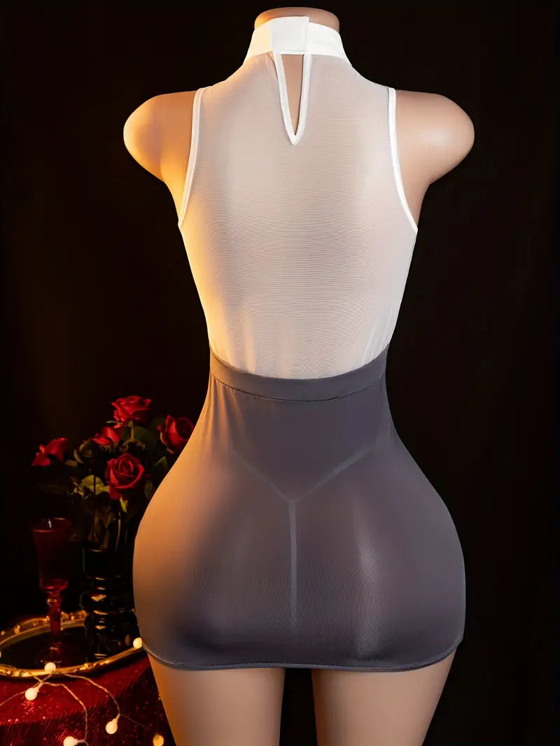 Erotic underwear new sexy see-through pure desire secretary outfit lace hip skirt one-piece suit uniform seduction suit dating battle robe dress on the bed free to take off passionate pajamas pure uniform set (including: hip skirt + T-pants)