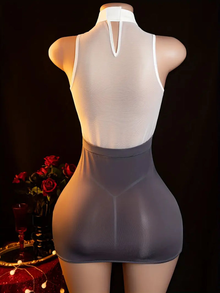 Erotic underwear new sexy see-through pure desire secretary outfit lace hip skirt one-piece suit uniform seduction suit dating battle robe dress on the bed free to take off passionate pajamas pure uniform set (including: hip skirt + T-pants)