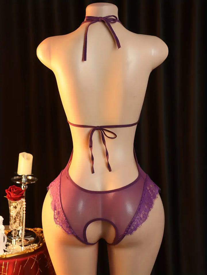 Women's sexy bodysuit one, cut-out suspender lace deep V halterneck bodysuit, hot backless bodysuit, women's lingerie and sexy lingerie