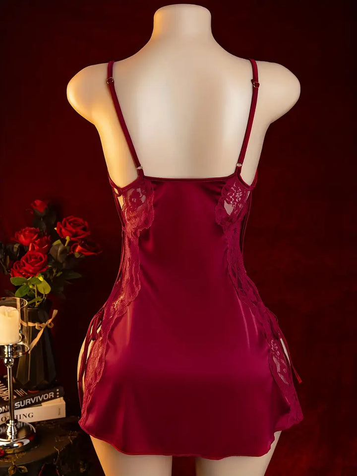 Plus size sexy lingerie sheer lace side tie lost slinky nightgown pure desire revealing chest temptation small bust date waist hollow sleepwear set bed passion no removal battle robe bold lingerie exposing exotic alluring outfits adjustable tie sizes.