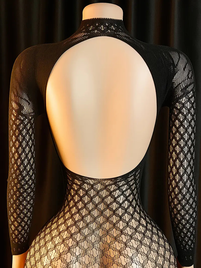Plus-size erotic underwear, large-net hole open-file fishnet net, sexy big loophole jumpsuit, chest cut-out see-through large mesh tights, women's black sexy underwear, dating tight buttock-hugging dress