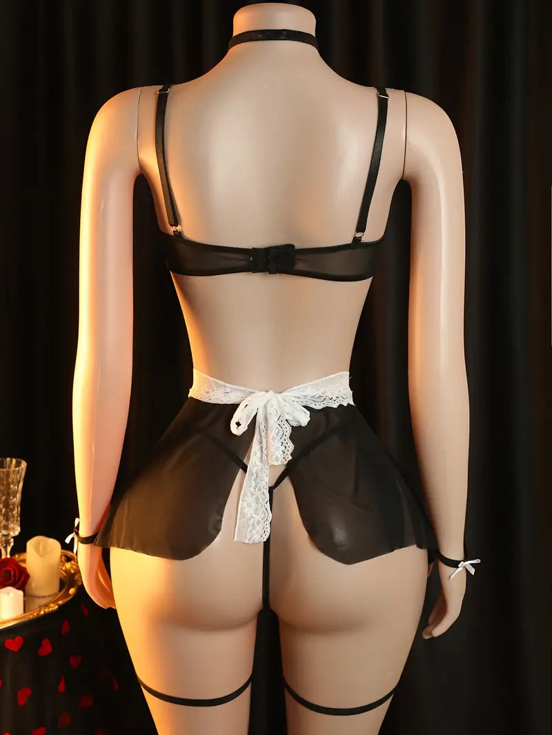 Sexy lace lingerie maid outfit, see-through uniform temptation, cute pajamas, cosplay passion set, open-crotch, daring lingerie, revealing exotic alluring underwear