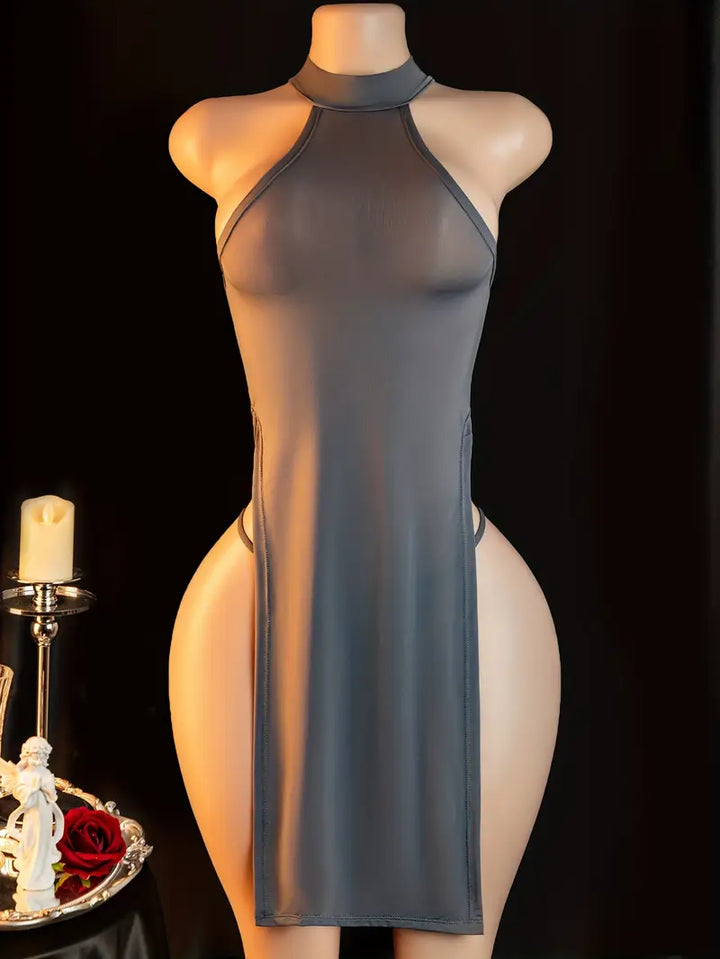 Sexy Dress Set Temptation See-Through Lingerie Tight Slit One-Piece Dress Ladies Erotic Clothing Sexy Nightwear, Robe Set