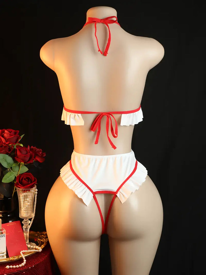 Two exotic women's jumpsuits, hot dancing nurse suit open-chest jumpsuit, cosplay crotch jumpsuit with nurse hat
