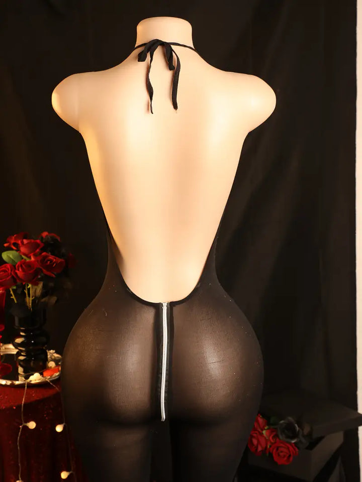 Sexy cat slave!! Women's sexy jumpsuit, sexy and colorful, zipper deep V erotic mesh seductive