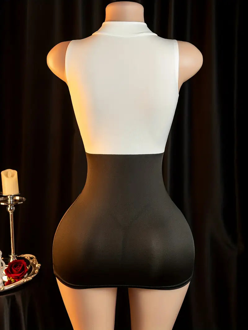 New sexy sheer lingerie sexy secretary outfit with hollowed-out bust, body-hugging uniform temptation ensemble for dates, revealing dress for the bedroom, no need to take off passionate sleepwear, pure uniform set.