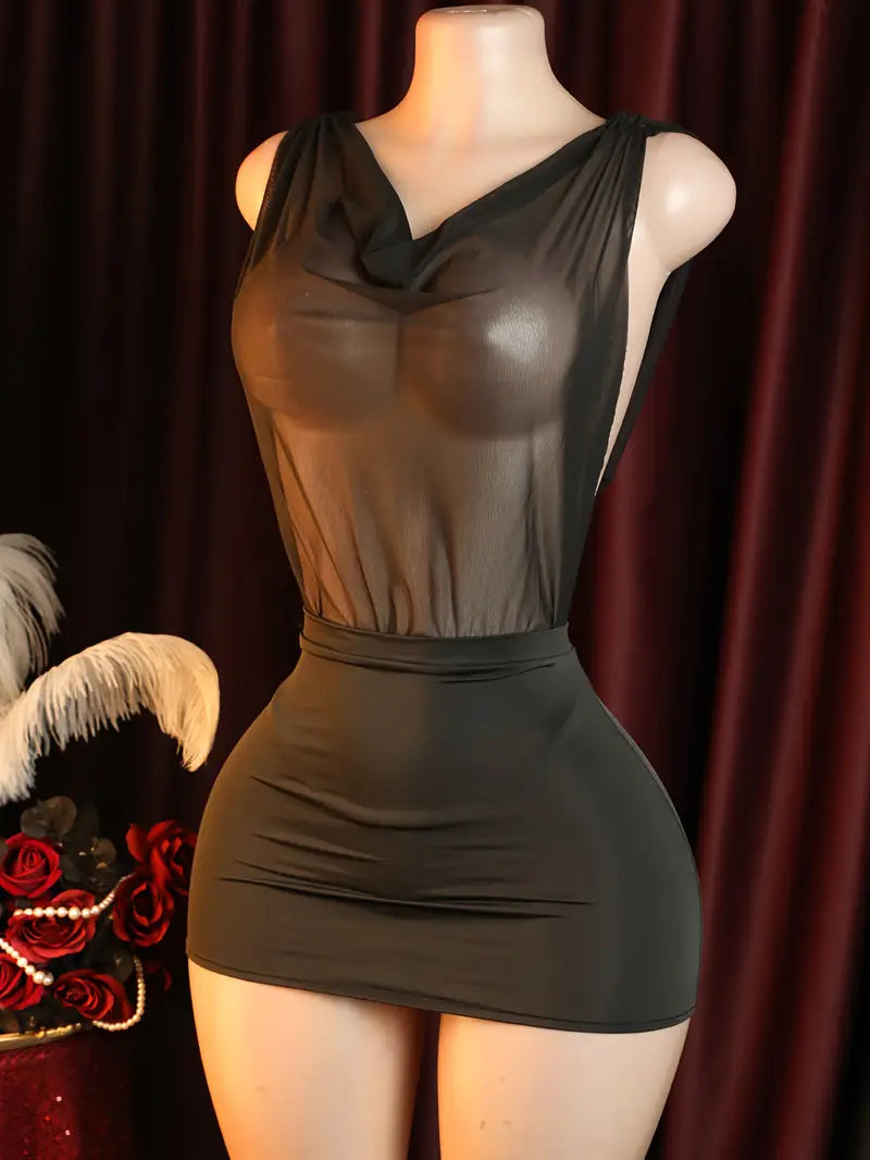 Sexy Dress Set Temptation See-Through Pure Lust Temptation See-Through Dress Set Secretary Uniform Role Play Ladies Erotic Costumes Sexy Lingerie Dress Set