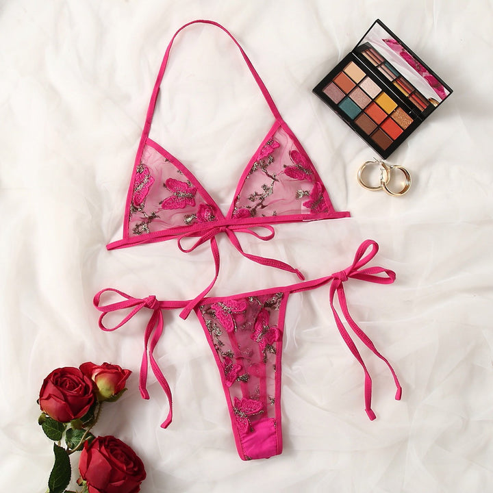 Adsexy Butterfly Embroidery Mesh Lingerie Set