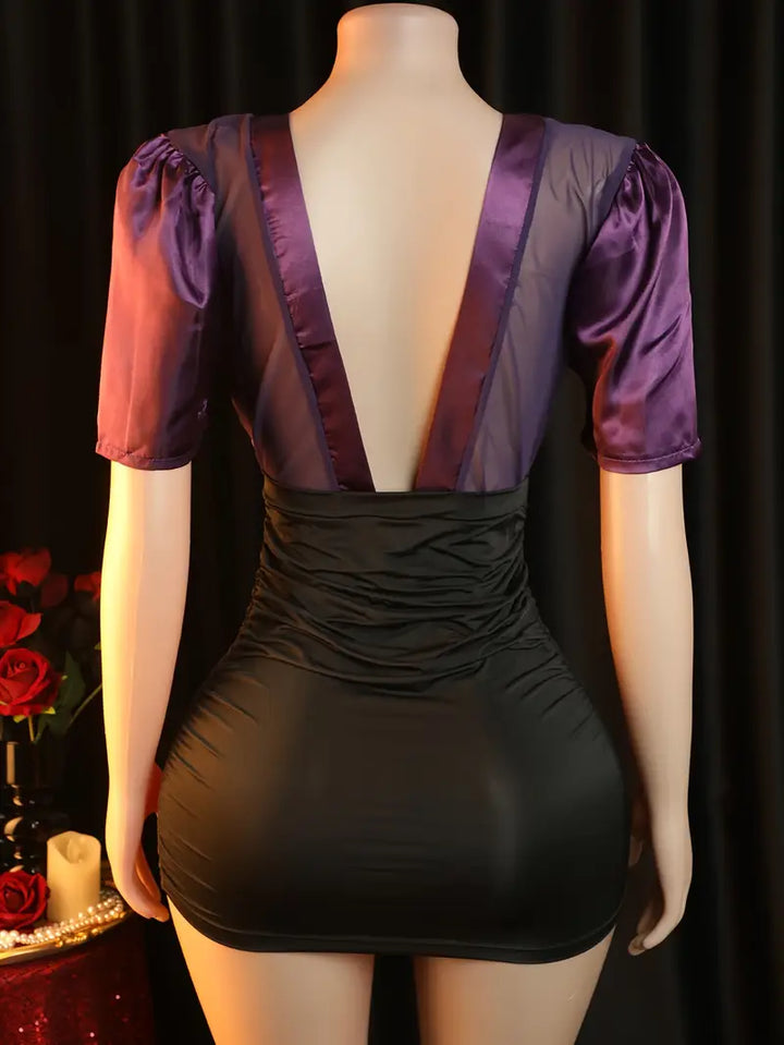Sexy Dress Set Hollowed Out Deep V Sexy Secretary Uniform Dress Role Play Ladies Erotic Costumes Sexy Uniform, Role Play
