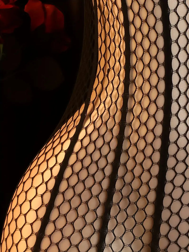Plus size erotic lingerie, halterneck chest cut-out crotch one-piece mesh, sexy see-through fishnet bodysuit, openwork bandeau tights, bold revealing exotic seductive underwear black