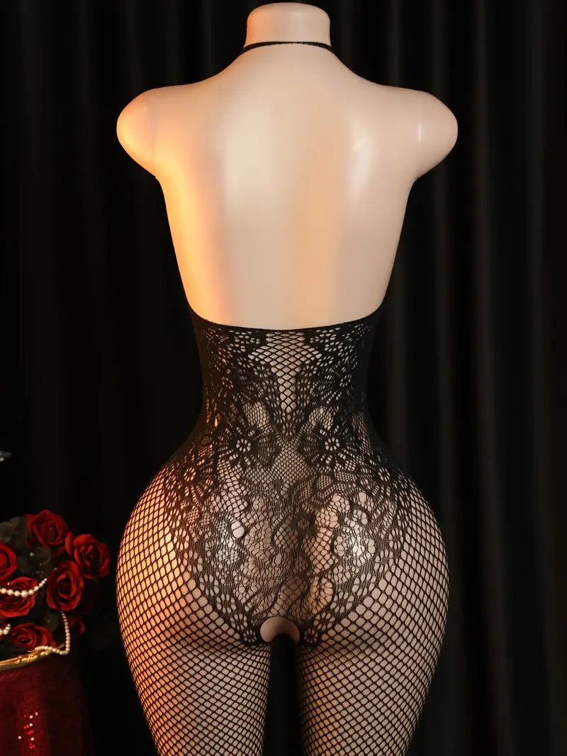 Sexy Bodystocking Bodysuit Four Strap Floral Printed Neck Mesh Women'S Erotic Costume Sexy Bodysuit, Bodystocking
