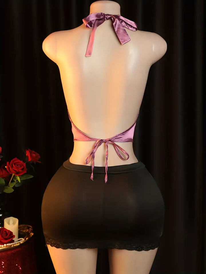 Sexy Lingerie Three Point Set Tempting Letter Print Lace Up Lingerie Set Ladies Erotic Costume Sexy Lingerie Set